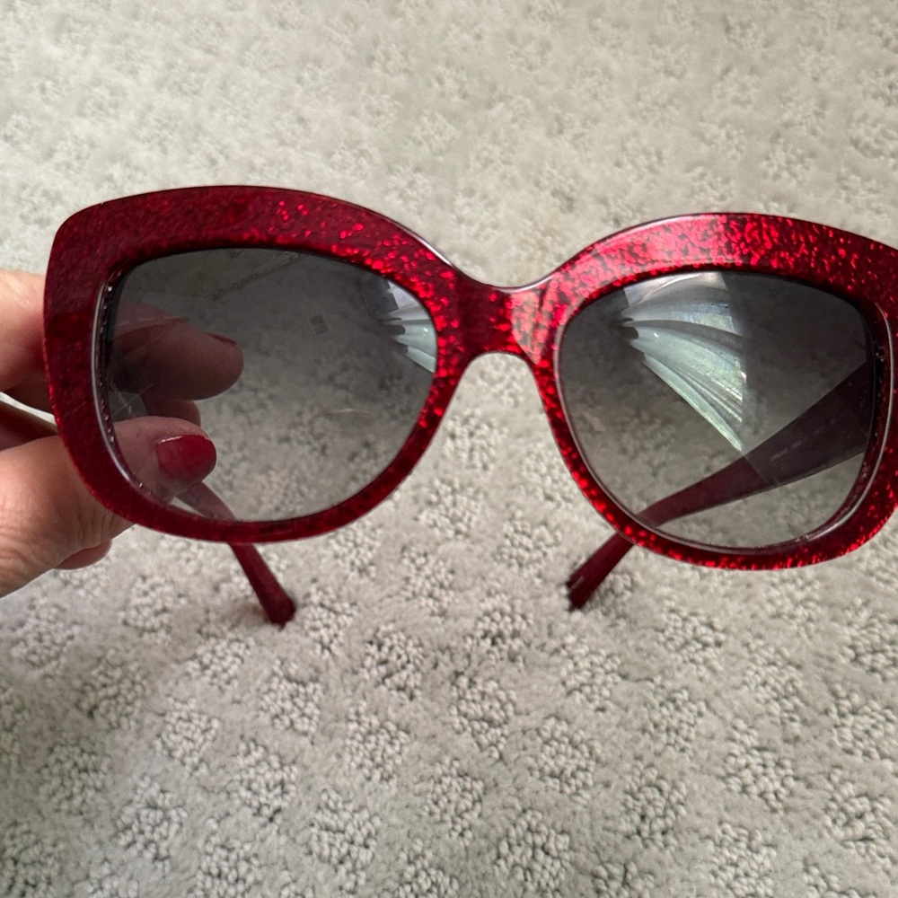 kate spade Red Glitter Oversized Square Sunglasses